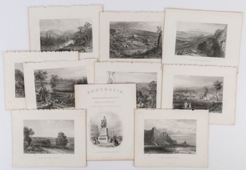 VICTORIA: A collection of ten full page steel engraved plates from "Australia by Edwin Carton Booth", engraved from drawings and paintings by Chevalier, Prout, Armytage, and Carr: including "A Chinese Garden", "Concordia Gold Mines", "Daylesford", "Mount