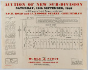 LAND SALE POSTERS: A collection, including Moorabbin (1915), Nobilius Nursery Estate, Emerald (c.1925), Silver Sands Estate, Rye (c.1920s), Cheltenham 1949, Mount Dandenong 1949, Skye Road Golf Links Estate (1951), etc.