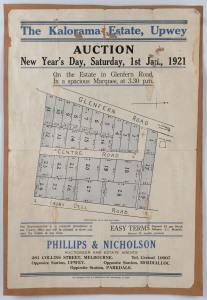 LAND SALE POSTER: The Kalorama Estate, Upwey, 1st January 1921, on the Estate in Glenfern Road, 45 x 30cm. (affixed to backing).