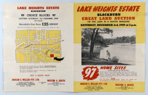 "Lake Heights Estate, Blackburn" Great Land Auction, December 1949, sales brochure with photos, plan and