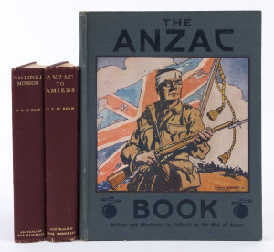 BEAN, Charles Edwin Woodrow (1879 – 1968) "Gallipoli Mission" (1948) and "Anzac to Amiens" (1948), both books with hardcover and both with the ownership inscriptions of Cadet Officer W. J. Scammell, No.2 Course O.C.S., 1952; also, "The ANZAC COOK Written 