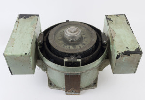 A vintage green painted metal ship's binnacle with compass,19th/20th century, 40cm high, 62cm wide, 40cm deep