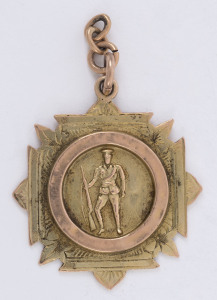 9ct gold fob (7.6gms) presented to Srgt. T.S. DANIELS, A.I.F., D.C.M., by the residents of RHYNDASTON, Tasmania, for "SERVICES IN GREAT WAR"; engraved verso.