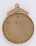 9ct gold fob (5.5gms) presented to SGT. F. HOLBROOK, A.A.V.C., by the residents of MEPUNGA "On his return from Active Service." Mepunga is a small settlement on the coast near Warrnambool, Victoria. Holbrook had been a sergeant in the Army Veterinary Cor - 2