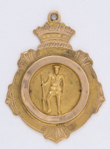 15ct gold fob (7.7gms) presented to Private BERTIE J. BUMPSTEAD by "BEALIBA FRIENDS ON HIS RETURN FROM FRANCE, 1919". Bealiba is a small town near Bendigo, Victoria. Bumpstead had been a private in the 2nd Machine Gun Company.