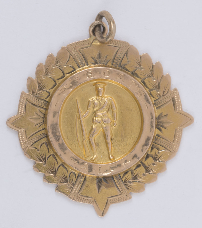 15ct gold fob (8.6gms) presented to PTE. B. OATS "From Friends of Cornishtown District 1919." Cornishtown is a rural area near Rutherglen, Victoria.