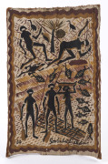 DICK (Goobalatheldin) ROUGHSEY (1924 - 85) (Fishing story) Earth pigments on eucalyptus bark, signed lower right, dated 66 lower left, 35 x 23cm.