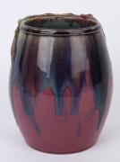 MARGARET KERR rare and impressive pottery vase with applied gumnuts and leaves, spectacular early pink and green colourway with blue interior, incised "Margaret Kerr, Melbourne", 21cm high, 14.5cm wide - 3