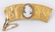 An unusual antique cameo brooch set in high carat gold frieze, 19th century, ​5.5cm wide, 6.5 grams total - 2