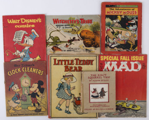 CHILDREN'S BOOKS/PUBLICATIONS: comprising Walt Disney "The Adventures of Mickey Mouse", hardbound [Halstead, Sydney,1931], "Walt Disney's Clock Cleaners" picture story book [Ayers & James, Sydney, undated], and Walt Disney Comics No 202 [W.G. Publications