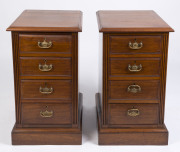 A pair of antique Australian four drawer bedside cabinets by SVENSSON of Melbourne, black walnut with original brass hardware, 77cm high, 42cm wide, 52cm deep