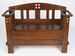 An Australian Arts & Crafts blackwood hall seat, circa 1910, 86cm high, 111cm wide, 36cm deep