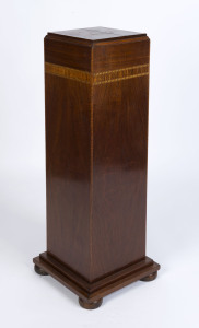 HARRY GOLDMAN, an impressively constructed pedestal, inlaid with Australian native timbers, circa 1925, 112cm high, 36cm wide, 36cm deep