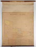 "TCHELERY HOLDINGS" (Pastoral Property), near Moulmein, N.S.W.; circa 1920s, mss map of the name, size and allocation of paddocks, with details of vegetation and water sources. ​Linen backed with wooden rollers top and bottom. 105 x 87cm.