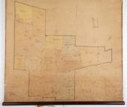 "TCHELERY HOLDINGS" (Pastoral Property), near Moulmein, N.S.W.; circa 1920s, mss map of the name, size and allocation of paddocks, with details of vegetation and water sources. ​Linen backed with wooden rollers top and bottom. 105 x 87cm. - 2