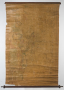 "Map of the Mines of Ballaarat" by J.E. Harper, 1866; linen backed, with wooden rollers top and bottom. 105 x 66cm.