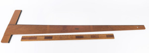 An Australian specimen timber yard rule together with a Queensland silky oak set square, early 20th century