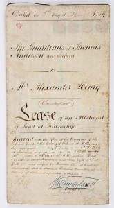 AN EARLY LAND TRANSACTION AT QUEENSCLIFFE 5th April 1859 eight-page vellum document formalizing the "Lease of an Allotment of Land at Queenscliffe" by James Dawson of Kangalong, Point Fairy "in the Portland Bay District" and John Lang Currie of Larra Stat