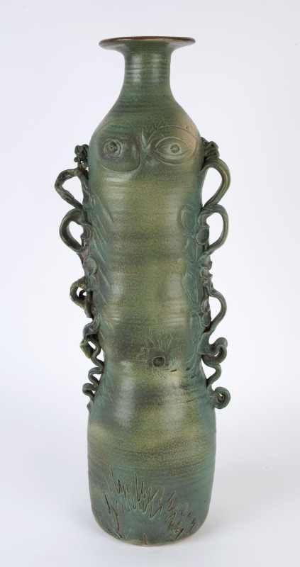 TOM COLEMAN tall studio pottery vase, incised "Tom Coleman, '86", ​73cm high