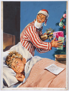 COVER ARTWORK FOR 'DIGEST OF DIGESTS' MAGAZINE: image for December edition showing a humorous Christmas Eve scene, 50x37cm, on board, c.1950s.