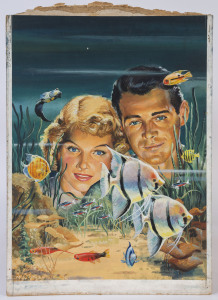 COVER ARTWORK FOR 'DIGEST OF DIGESTS' MAGAZINE: image for October edition showing a young couple admiring an aquarium, 50x37cm, on board, c.1950s.