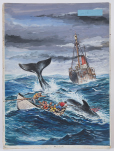 COVER ARTWORK FOR 'DIGEST OF DIGESTS' MAGAZINE: image for unassigned edition showing a Whaling scene, 48x35cm, on board, c.1950s.