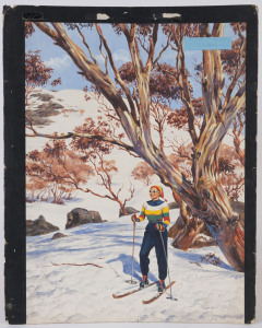 COVER ARTWORK FOR 'DIGEST OF DIGESTS' MAGAZINE: image for unassigned edition showing a female skier against a winter alpine backdrop, 48x35cm, on board, c.1950s.