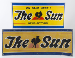 MELBOURNE NEWSPAPER - The SUN: A painted "The Sun" sign on metal (46 x 121.5cm), circa 1970s; also, a "The Sun News-Pictorial" sign on corflute (92 x 46cm), circa 1980s. "The Sun", established in 1922, was merged with its' sister newspaper, "The Herald" 