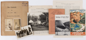 A small group of Australian ephemera, real photograph "Aboriginals" postcard, 2 antique cartes-de-visite photographs (one of a blind woman), vintage photograph of a bush camp, (10 items)