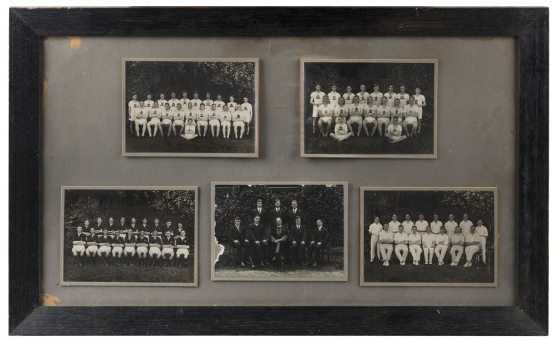 A framed presentation of 5 team photographs, circa 1915; believed to emanate from a Catholic Boy's School in Ballarat. The teams appear to be football, cricket and debating. 49 x 80cm overall.