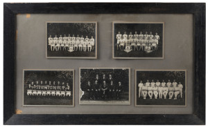 A framed presentation of 5 team photographs, circa 1915; believed to emanate from a Catholic Boy's School in Ballarat. The teams appear to be football, cricket and debating. 49 x 80cm overall.