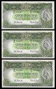 Banknotes - Australia: Pre-Decimal Banknotes: 1961 (R34b) Coombs/Wilson QEII &pound;1 (emerald back) consecutive run, serial nos 'HK63/531202-204', EF/aUnc. (3).