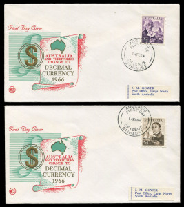 AUSTRALIA: Decimal Issues: 1966-73 (between SG.382-403) twenty-two Decimal Currency values (ex QII 5c blue, 6c orange & 7c purple) set on 22 individual WCS FDCs, the QEII 1c value as block of 4, the 2c & 3c values in pairs, all with Gower address labels; 