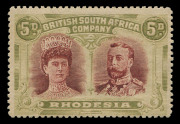 Rhodesia: 1910-13 Double-Heads (SG.175) 5d lake-brown & olive Perf.15, unused, Cat. &pound;800.