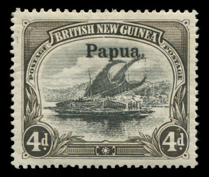 PAPUA: 1906 (SG.17-20) Large 'Papua' Wmk Horizontal, Thick Paper 4d, 6d, 1/- (2, one oxidised) & 2/6d, generally fine, Cat. £510 (ex oxidised 1/-). (5)