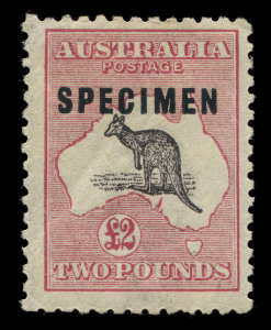 AUSTRALIA: Kangaroos - Third Watermark: £2 Purple-Black & Rose, optd 'SPECIMEN' Type C, being the rare Sub-type 1a with "Damaged 'S' and 'C'", fine mint, BW.56xe - Cat. $7500.