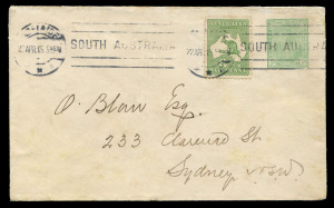 SOUTH AUSTRALIA - Postal History: POSTAL HISTORY: 1915 (Apr.22) use of ½d Green GPO Postal Stationery Envelope uprated with ½d Kangaroo for transit to Sydney, stamps tied by ADELAIDE machine cancel, usual slight toning due to the use of highly surfaced st