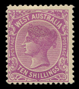 WESTERN AUSTRALIA: 1902-12 (SG.127a) Wmk V/Crown QV 10/- bright purple Perf 12x12&frac12;, fine mint; Cat. &pound;950. Seldom offered.