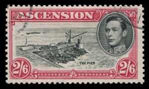 ASCENSION: 1938-53 (SG.45cb) KGVI 2/6d black & deep carmine, variety "Cut mast and railings", fine used. Extremely rare used, Cat. £3000.