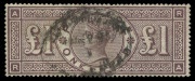 GREAT BRITAIN: 1884 (SG.184) Wmk Imperial Crowns QV &pound;1 brown-lilac, full perfs, oval registered cancel, Cat. &pound;3,000.