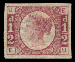 GREAT BRITAIN: 1870 (SG.49a) ½d Rose Bantam Plate 1, variety IMPERFORATE, bright colour, superb fresh mint, Cat. £3,250.