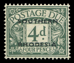 Rhodesia: SOUTHERN RHODESIA - POSTAGE DUES: 1951 (SG.D6) 4d dull grey-green, fresh MUH. Key stamp and under catalogued at £300.