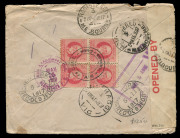 AUSTRALIA: Postal History - World War I - Military: WWI - AUSTRALIAN FLYING CORPS: 1917 (May 7) inwards registered cover from Cuba addressed to Lieut.W.P. Heslop of the AFC, sent by Coronel D. De Battenberg, franked with 2c (6, pair & block of 4) and 1c D - 2