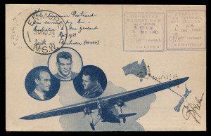 AUSTRALIA: Aerophilately & Flight Covers: 28 Nov.1934 (AAMC.468) Sydney-Coffs Harbour unofficial use of Flight Card previously carried on Australia-New Zealand Flight (AAMC.348), signed by Ulm & Boulton, Cat $275.