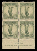 AUSTRALIA: Other Pre-Decimals: 1932 (SG.140) 1/- Large Lyrebird Ash Imprint block of 4, well centred, fresh MUH, Cat. $750.
