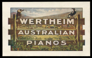 AUSTRALIAN PICTURE POSTCARDS: 1910s-20s better group with advertising cards for Wertheim 'Australian Pianos', Reynella Wines and Theatre Royal (Melbourne) for the 1928 production of "The Trial of Mary Dugan", with printed notice on reverse; also KGV/Queen Mary Coronation postcard, two WWI silks from the Western Front and a WWI military greeting card. (7 items)