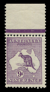 AUSTRALIA: Kangaroos - First Watermark: 9d Deep Violet marginal example, few nibbed perfs at base, MUH; BW.24 - Cat. $1000.