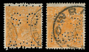 AUSTRALIA: KGV Heads - Single Watermark: 1919-23 &frac12;d Orange with INVERTED 'OS/NSW' perfin, with comparison example (SMult) of the normal puncture; fine used.