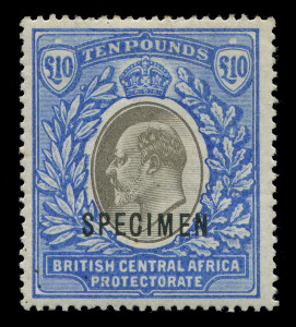 NYASALAND: BRITISH CENTRAL AFRICA: 1903-04 (SG.67s) £10 grey & blue Edward VII high value overprinted SPECIMEN, very fine and lightly mounted with o.g. Cat.£500.