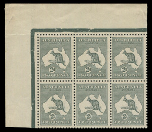 AUSTRALIA: Kangaroos - Third Watermark: 2d Silver Grey (Die IIA) upper left corner blk.(6) with variety "White flaw over C of PENCE" BW:8d, very fine and fresh.